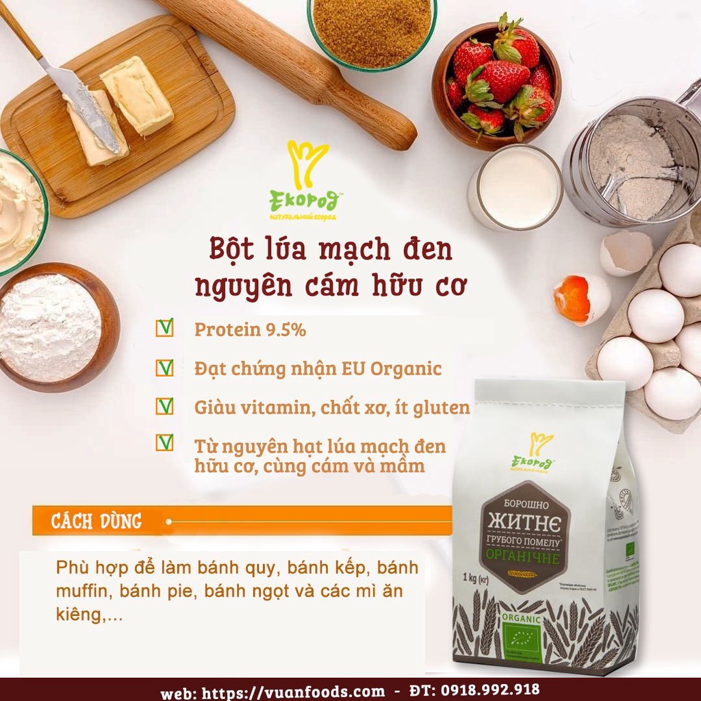 Bột Lúa Mạch Đen Nguyên Cám Hữu Cơ Ecorod 1Kg