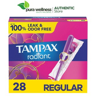 Tampax radiant Tampon Regular 28 miếng cán nhựa cao cấp siêu thấm không mùi