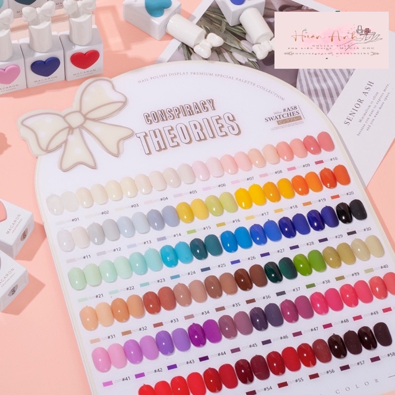 Set Sơn Gel Trái Tim Nơ Macaron 58 Màu Chính Hãng Dung Tích 15ml - Tặng kèm 1 cặp base top và bảng màu y hình