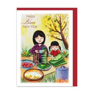 Thiệp giấy xoắn tết sum vầy size 13x18cm