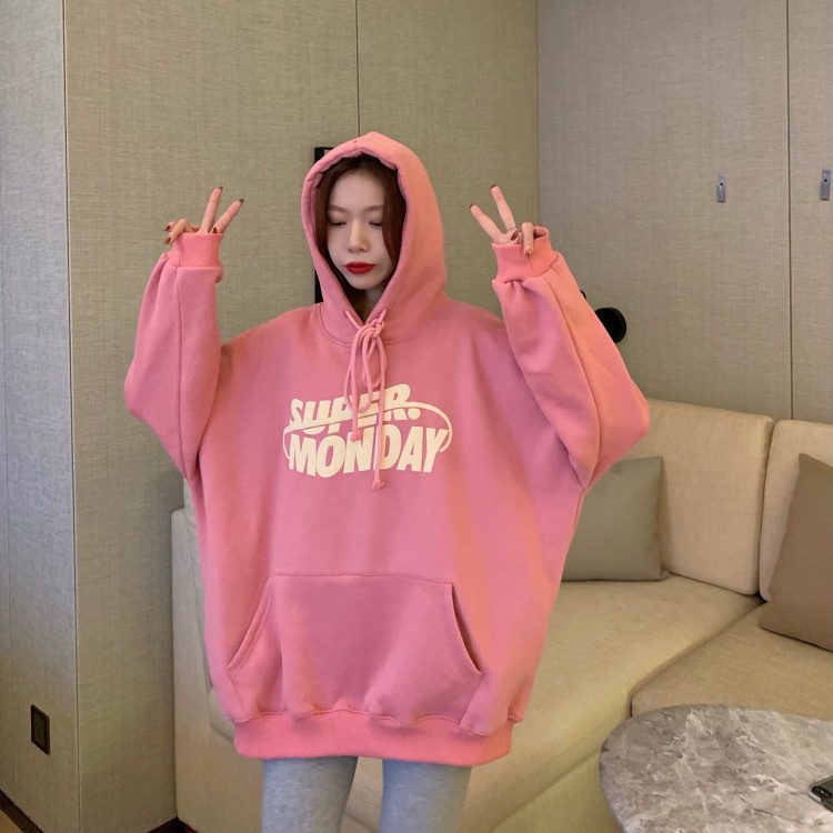 IELGY IELGY Áo Hoodie Dáng Rộng In Chữ Phong Cách Hàn Quốc Thời Trang Cho Nữ