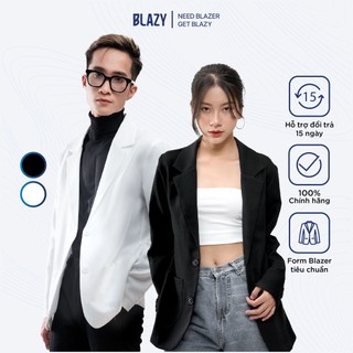 Áo Khoác Blazer Nam Nữ Tay Dài BLAZY Form Rộng 1 Lớp - Màu Đen/ Trắng/Xanh Phong Cách Hàn Quốc, Chất Vải Kaki Chống Nhăn