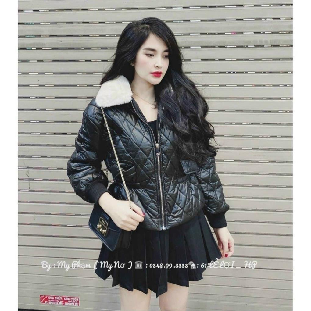 Áo khoác phao trần trám cổ lông rút eo
