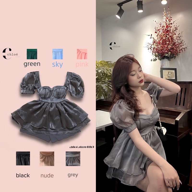 Set Babydoll có ánh nhũ, mặc được hai kiểu có sẵn mút ngực