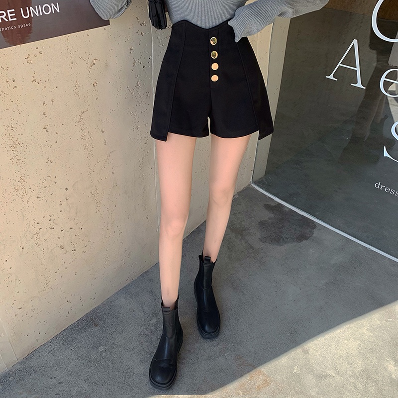 IELGY  IELGY Quần Short Đen Lưng Cao Dáng Chữ a Thời Trang Cho Nữ