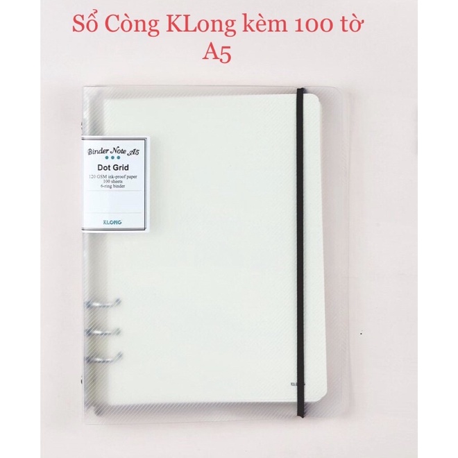 Sổ Binder file A5 Dot Gird/ Caro còng sắt 6 chấu của Klong bìa nhựa
