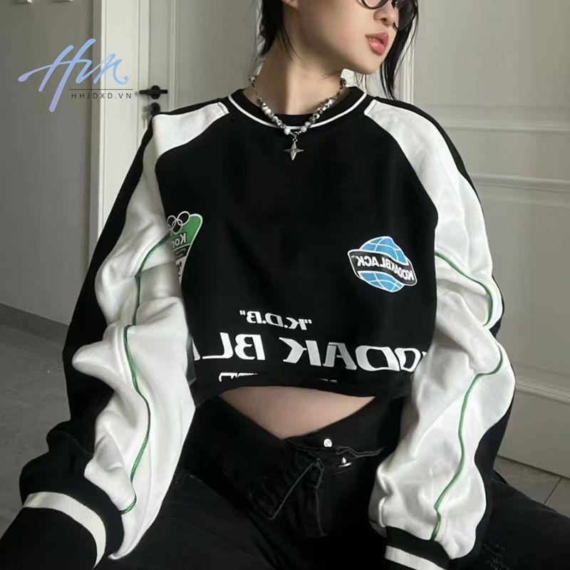 [Cotton Tinh Khiết] Áo Sweatshirt Không Tay Cổ Tròn Dáng Rộng In Chữ Phối Màu Tương Phản Retro Mỹ Mùa Thu Đông Dành Cho Học