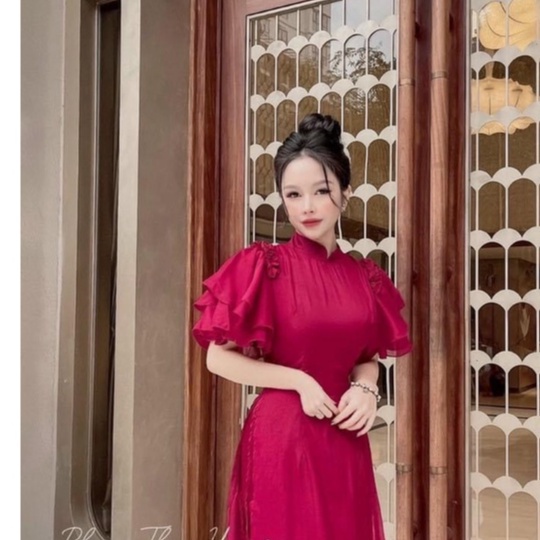 Áo dài cách tân voon tơ 4 tà ,áo dài tay bèo cách tiên cao cấp