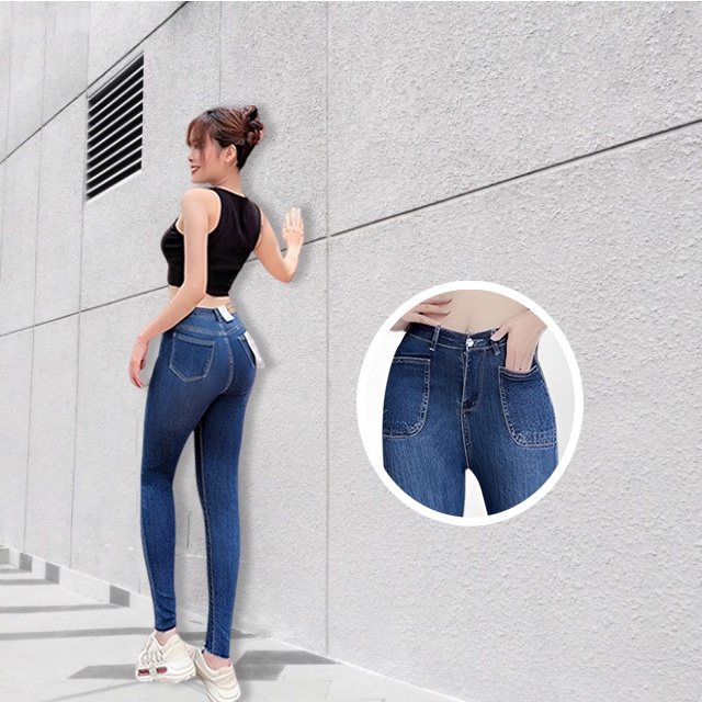 Quần jeans skinny cạp cao 1 cúc dài 98cm  - quần bò lưng siêu cao co giãn