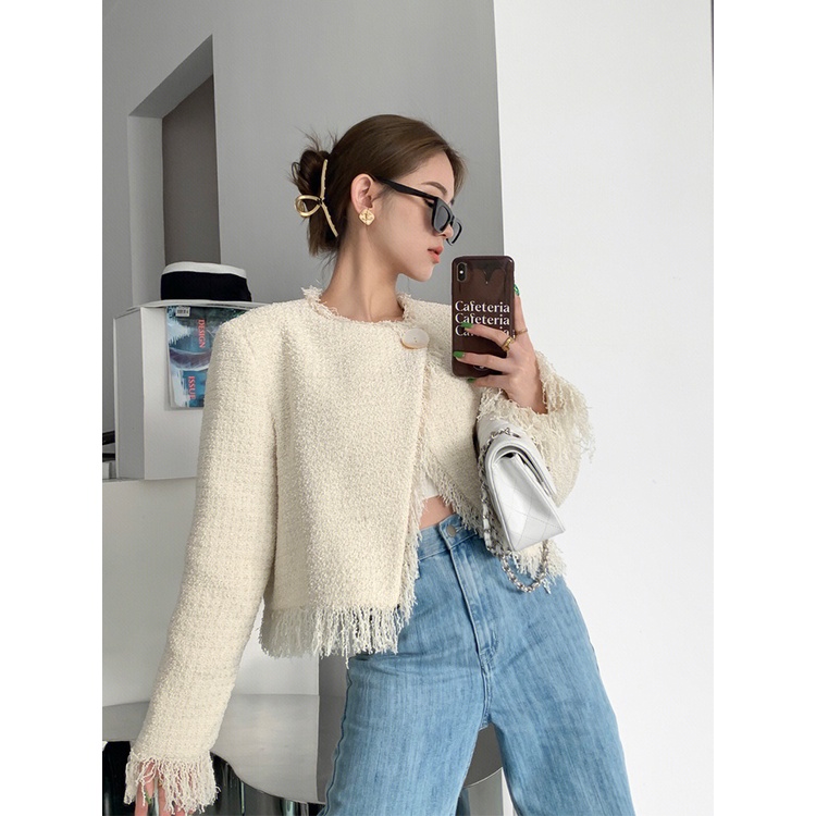 Áo Khoác Cardigan Dệt Kim Tay Dài Dáng Rộng Phối Tua Rua Phong Cách Cổ Điển Thời Trang Mùa Thu Mới 2022