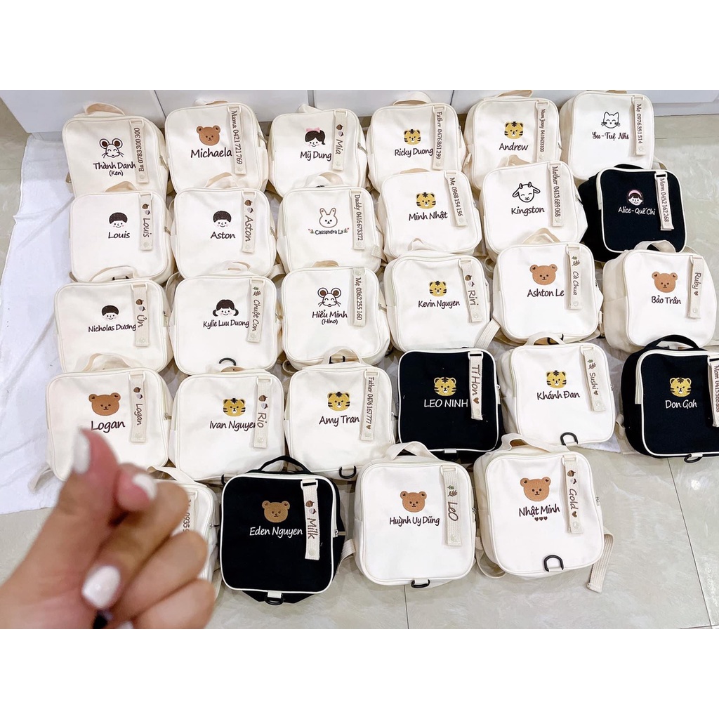 Balo thêu tên cho bé phong cách Hàn Quốc đi học chống thất lạc -Balo bỉm sữa đi chơicho bé trai -gái mầm non CV0004