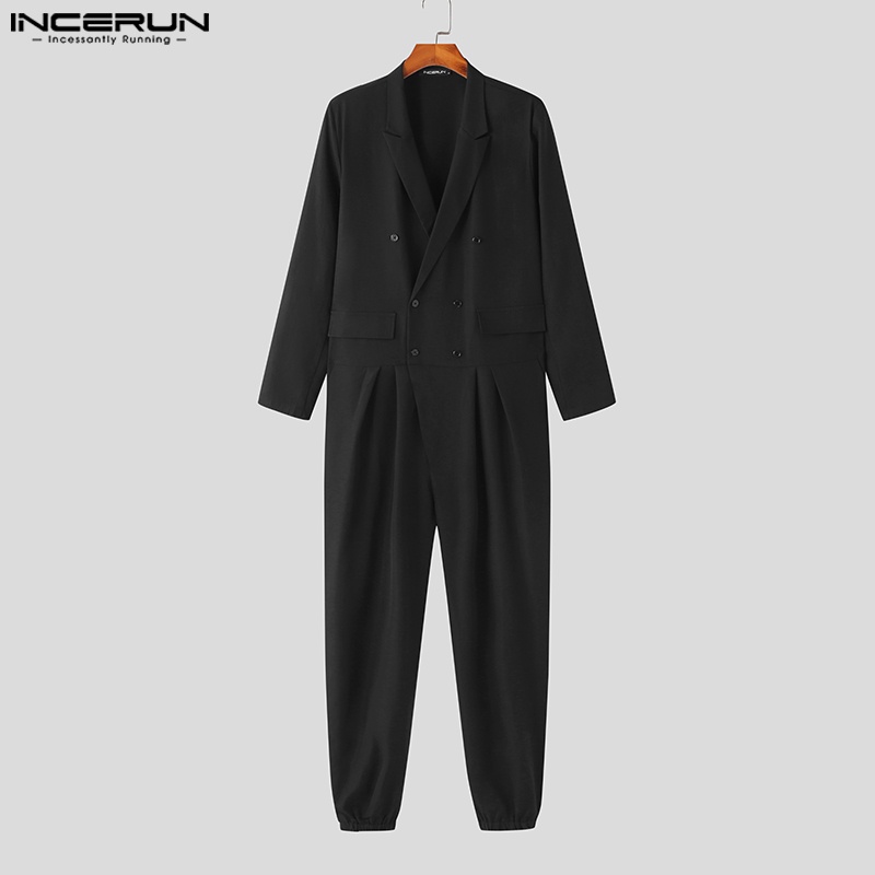 INCERUN Jumpsuit Tay Dài Cổ Bẻ Hai Hàng Nút Thời Trang Cho Nam