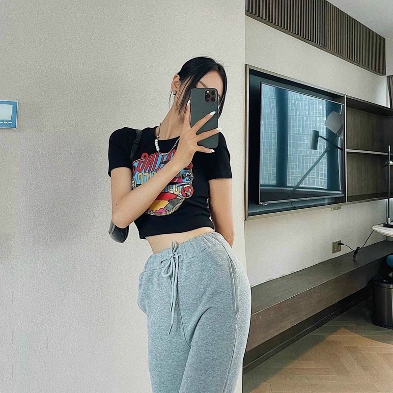 ÁO CROPTOP IN HÌNH MÀU SẮC TAY NGẮN ÔM BODY CỰC XINH