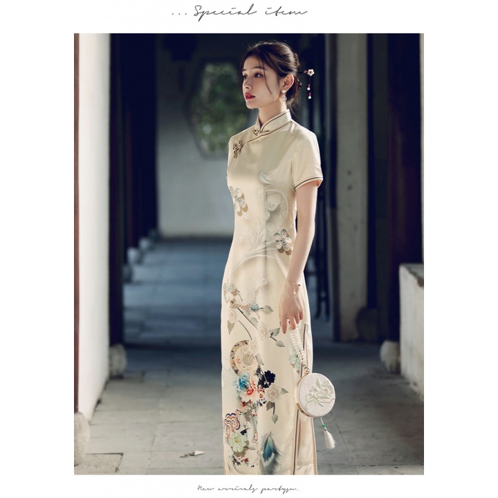 Đầm Sườn Xám Cách Tân Dáng Dài Phong Cách Trung Hoa Thời Trang Mùa Hè 2022