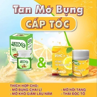 Combo Siết Eo Giam Mỡ Bụng Xổ Mỡ Đêm VitaC+ Detox X9 Viên Uống Giam Cân Thải Mỡ