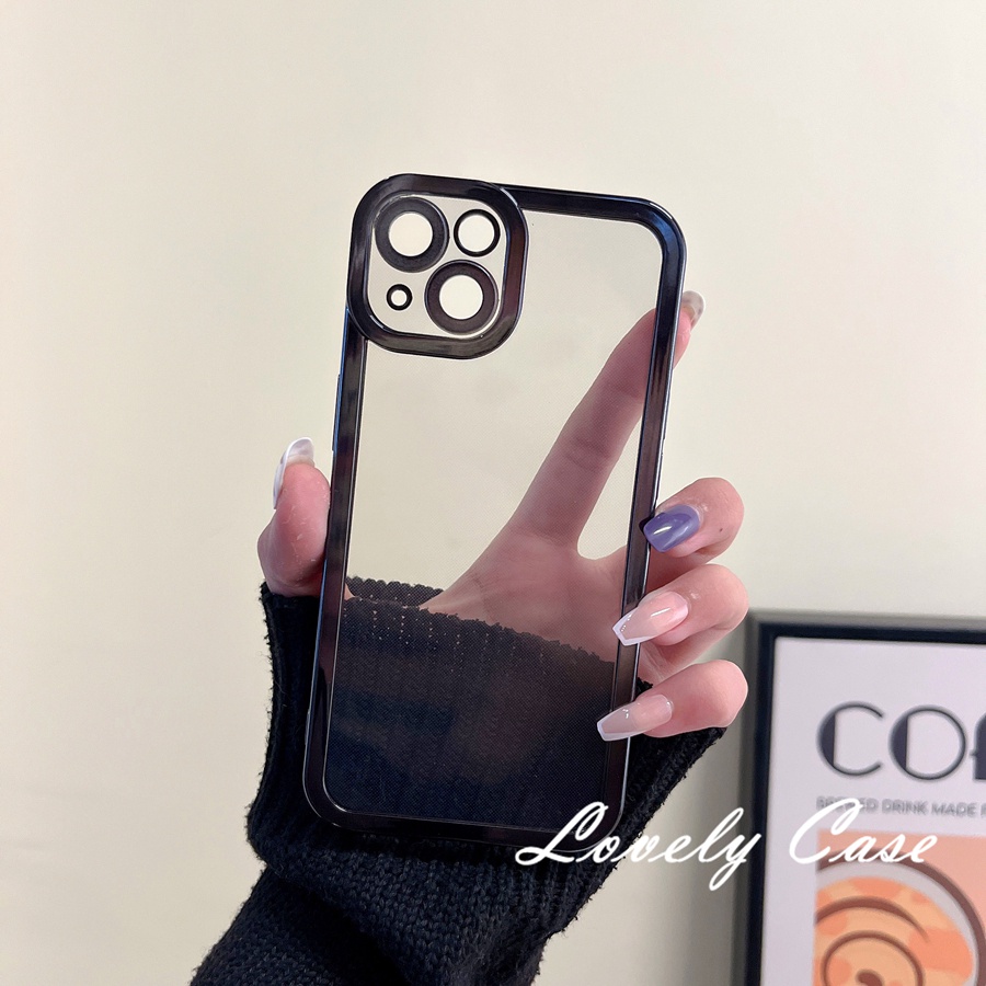 Ốp Điện Thoại Mềm Trong Suốt Mạ Điện Viền Đen Đơn Giản Cho IPhone 14 13 12 11 Pro Max X XR Xs Max 8 7 Plus SE