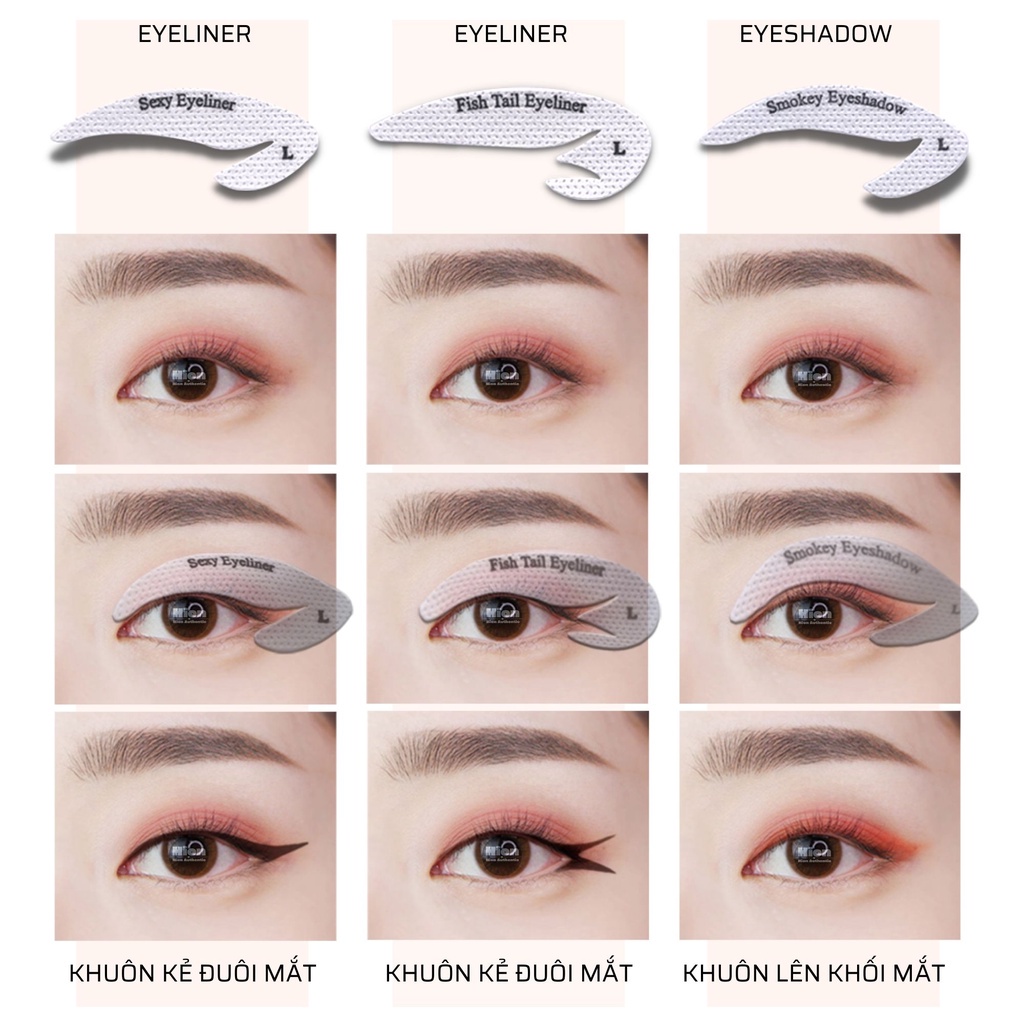 Khuôn kẻ mắt Eyeliner, kẻ mí mắt bằng miếng dán tiện lợi dùng 1 lần, bộ 48 miếng (24 cặp) với 3 kiểu dáng