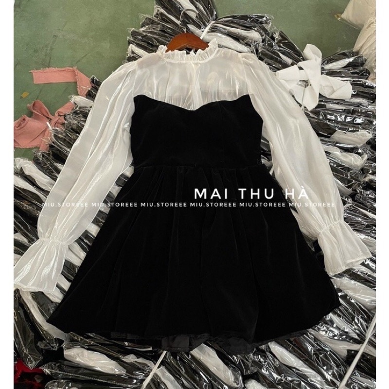 VÁY NHUNG PHA TƠ OGANZA DÁNG XOÈ VNBPTO