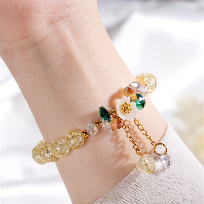 Vòng Tay Dây Thun Co Giãn Đính Hạt Pha Lê Hình Hoa Cúc Vỏ Sò