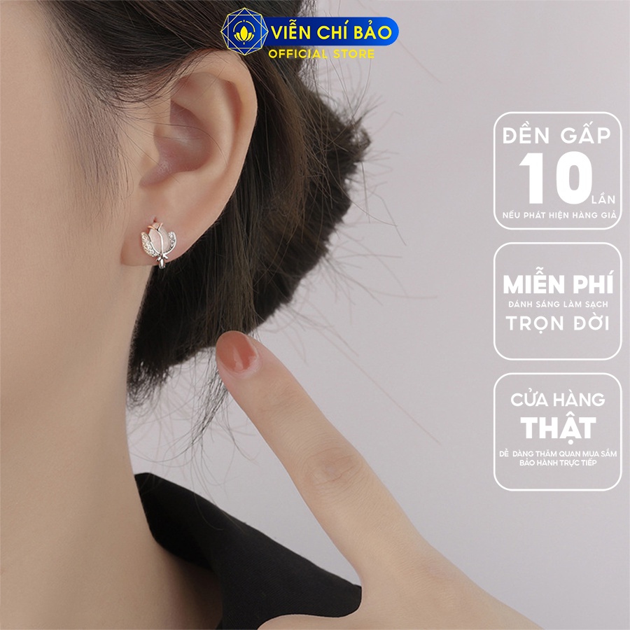 Bông tai bạc nữ hoa hồng khóa tròn đính đá chất liệu bạc 925 thời trang phụ kiện trang sức Viễn Chí Bảo B000607