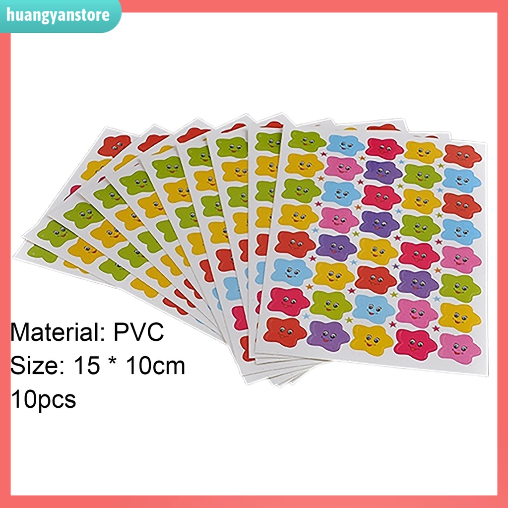 HY/ Set 10 tờ sticker hình ngôi sao có mặt cười xinh xắn dùng để trang trí thủ công