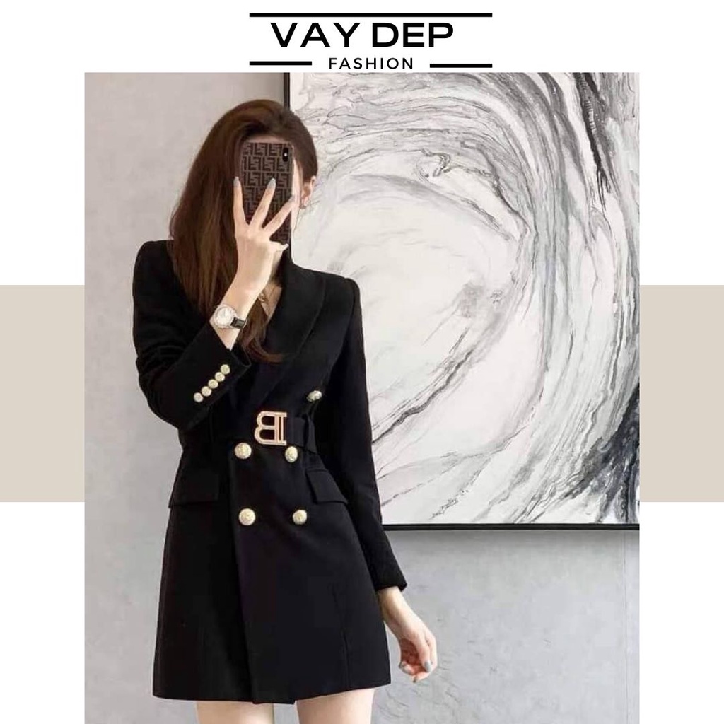 Váy vest đen trắng đai B hàng thiết kế cao cấp