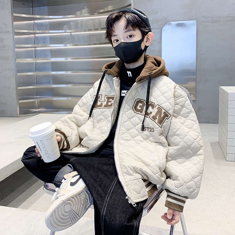Áo khoác bóng chày năng động có mũ ấm áp cỡ lớn cho bé trai
