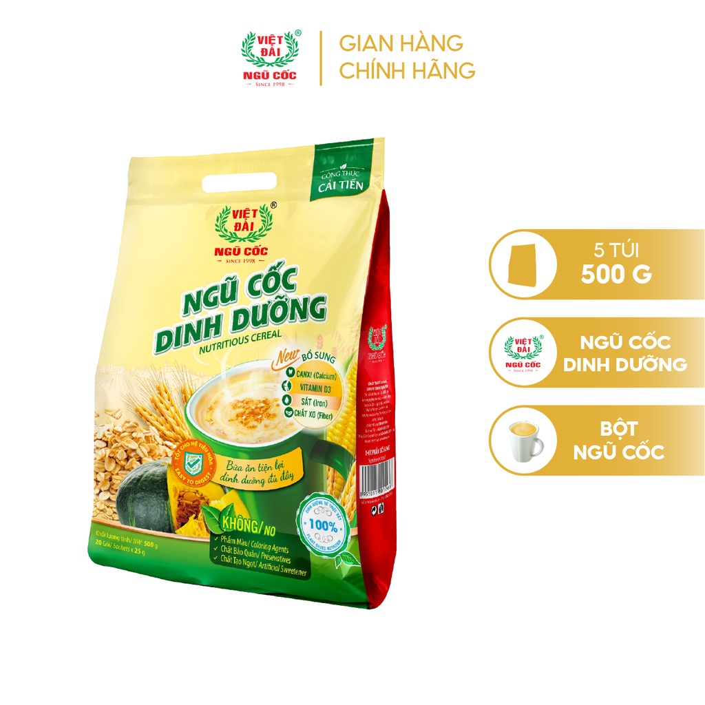 Combo 5 Bột Ngũ Cốc Dinh Dưỡng VIỆT ĐÀI Bổ Sung Các Chất Dinh Dưỡng Tốt Cho Hệ Tiêu Hóa Túi 500g