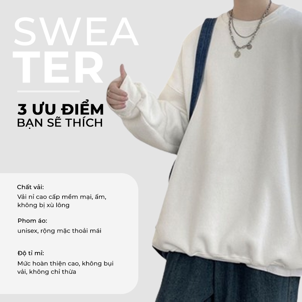 Áo Sweater Nỉ Bông Nam, Nữ Basic Form Rộng Unisex Màu Xám SWT 900 Unichic