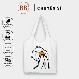 Túi tote canvas đeo ngang vai chú vịt vui vẻ mỏ vàng ,vịt thú dễ thương