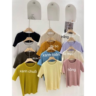 Áo len cổ tròn cộc tay basic ( còn màu ghi tên)