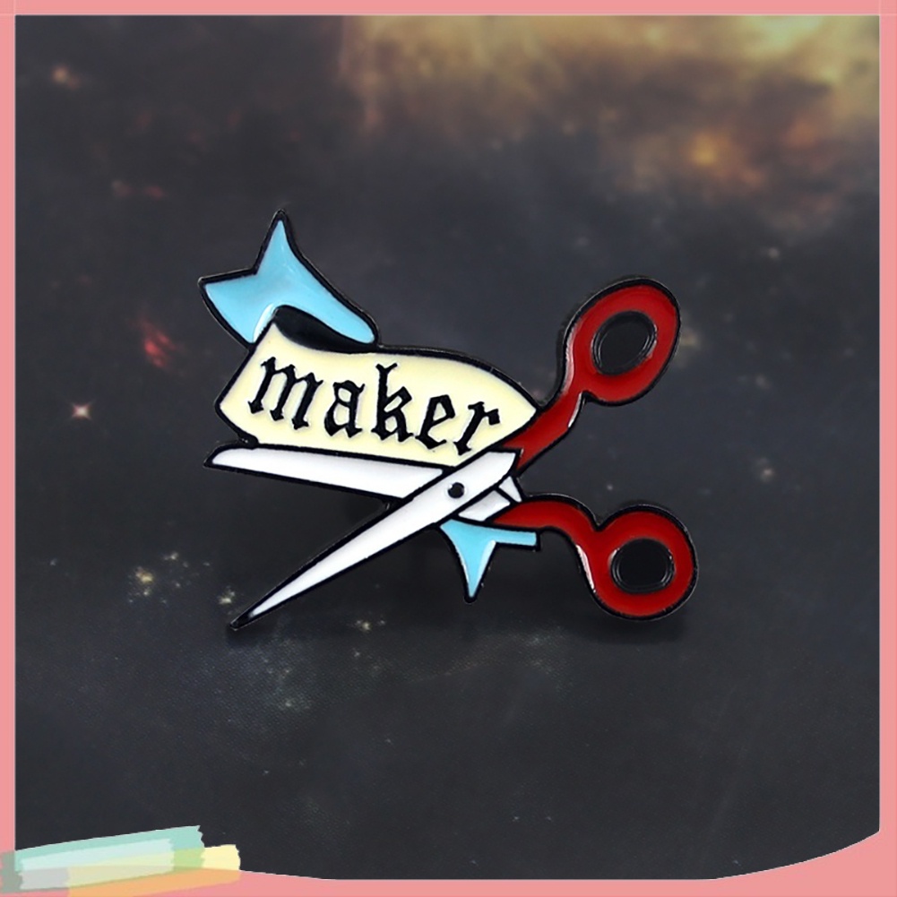 【LK】Scissors Ribbon Letters Enamel Brooch Pin Badge Hat Jeans Collar Clothes Decor