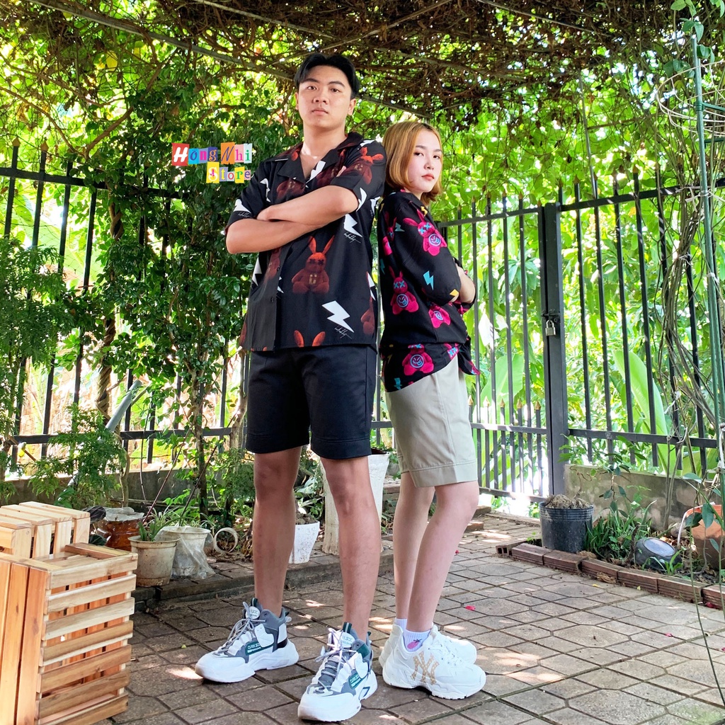 Set Áo Sơ Mi Họa Tiết Phối Quần Short Kaki Đùi Dáng Rộng Nam Nữ Ulzzang Unisex E2 - MM