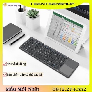 Bàn Phím Không Dây Mini Gấp Gọn Bluetooth Tích Hợp Touchpad, Bàn Phím Bluetooth gấp 3 lần nhỏ gọn tiện dụng