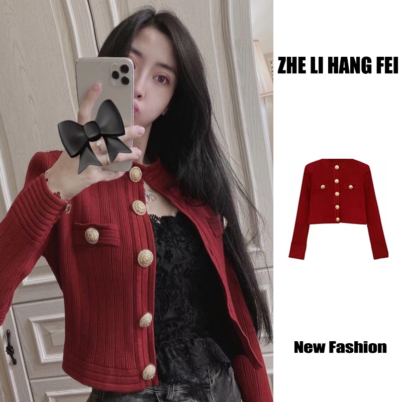 Áo cardigan ZHELIHANGFEI dệt kim tay dài eo cao kiểu Pháp quyến rũ