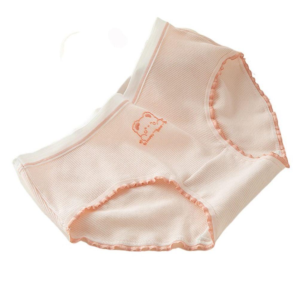 OCEANMAP Quần Lót Thoáng Khí Màu Trơn In Họa Tiết Hoạt Hình Xinh Xắn Cho Nữ