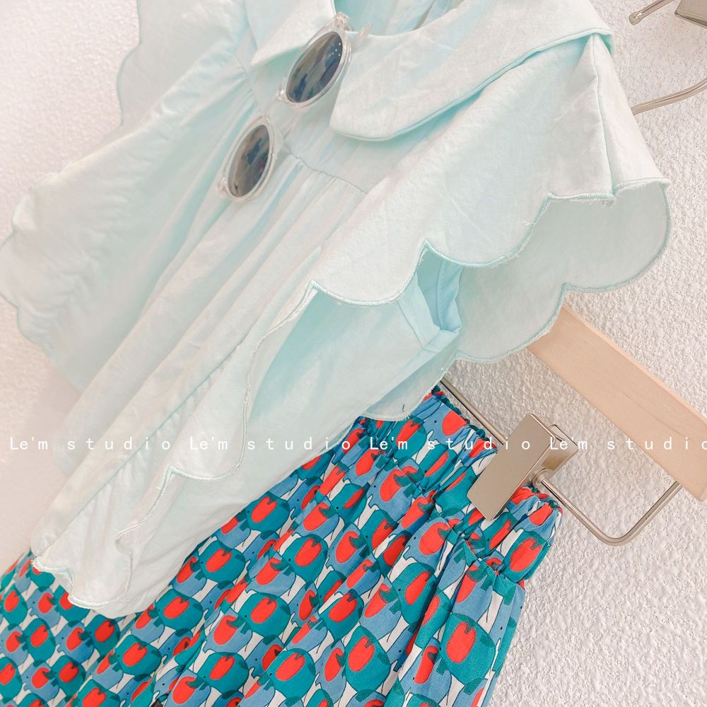 Bộ Áo Cổ Búp Bê + Quần Ống Rộng Phong Cách Phương Tây Thời Trang Mùa Hè Cho Bé Gái