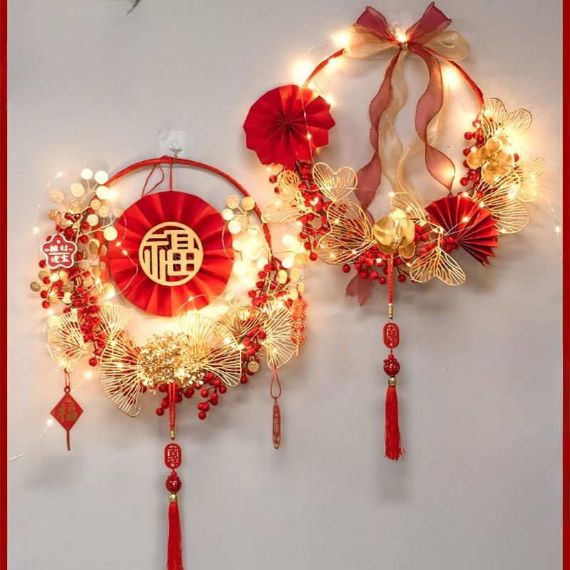 Vòng Hoa đào đông Chữ phúc Treo Tường Treo cửa Trang Trí Phòng Khách / Năm Mới