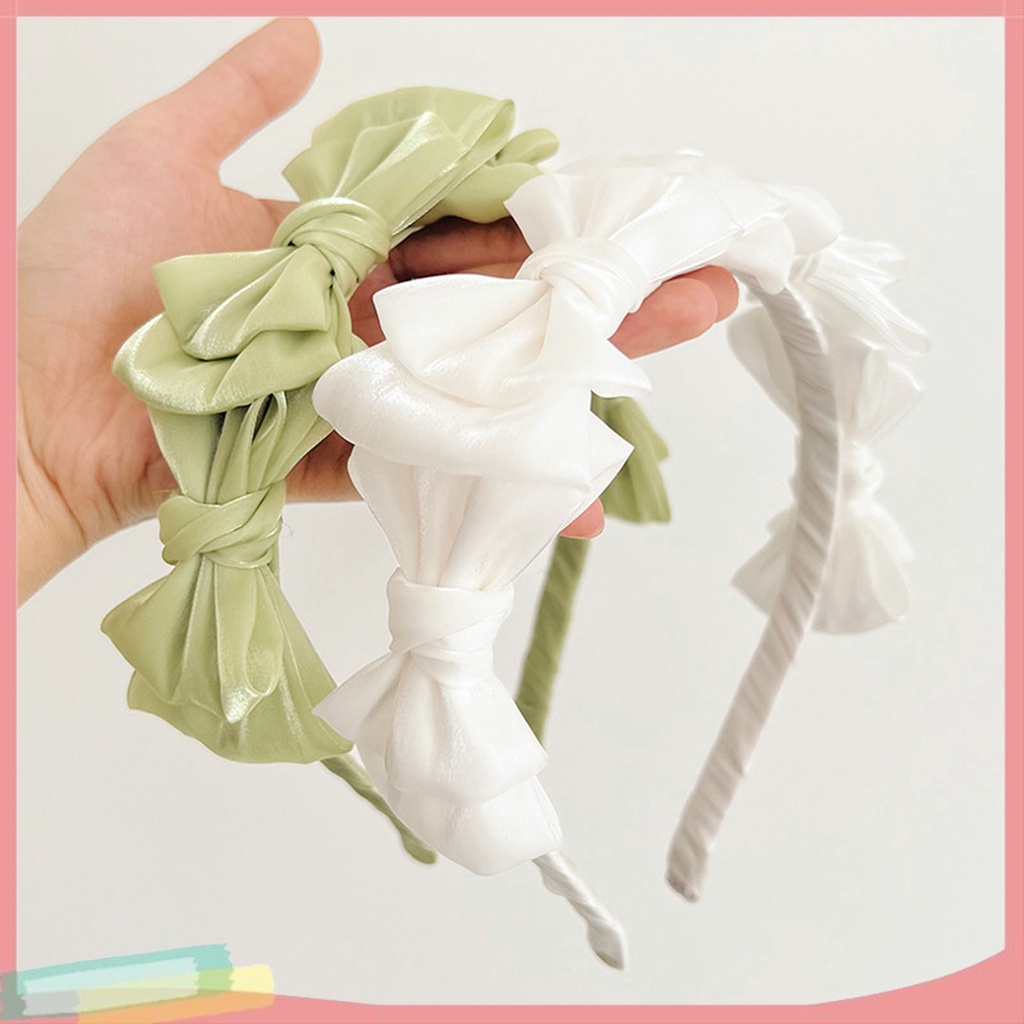 Băng Đô Cài Tóc Nữ Vải Mềm Màu Trơn Đính Nơ Xinh Xắn