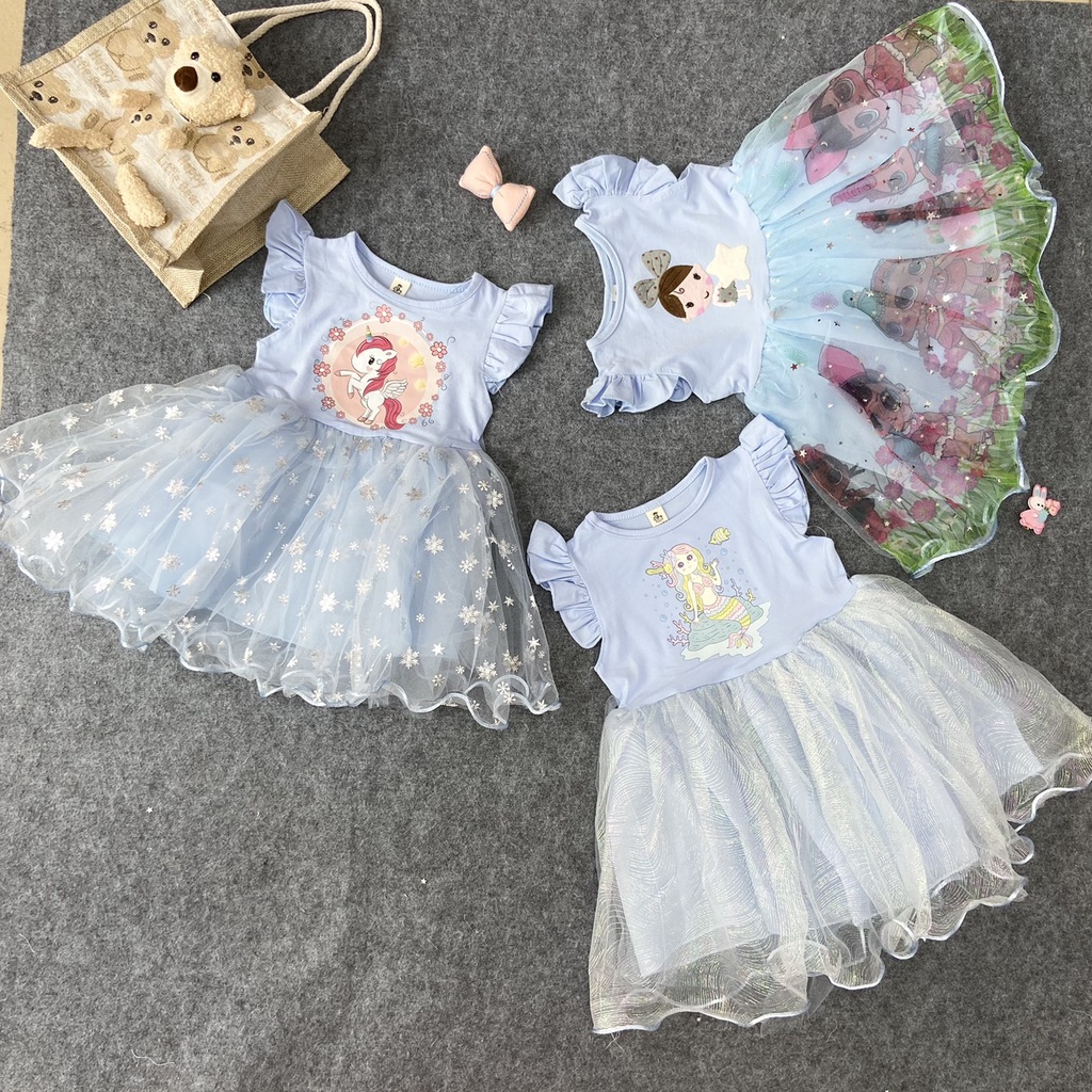 Váy công chúa bé gái in hình kỳ lân elsa dễ thương đầm bé gái cánh tiên - VAB