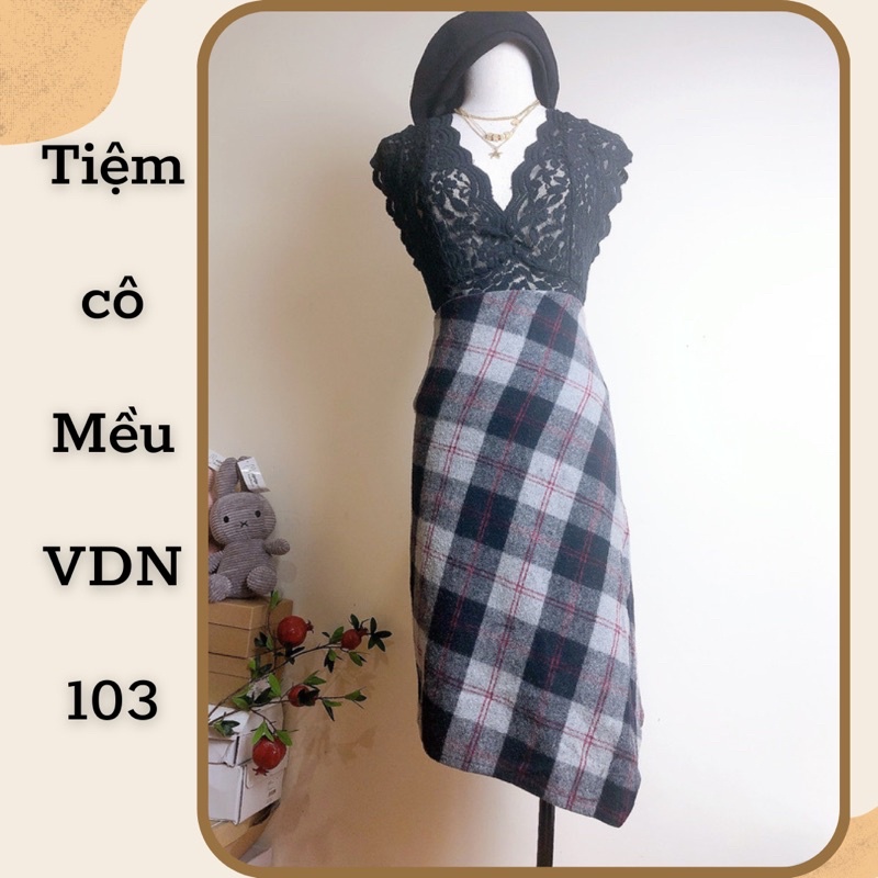 Chân váy dạ kẻ ô, vạt chéo-103