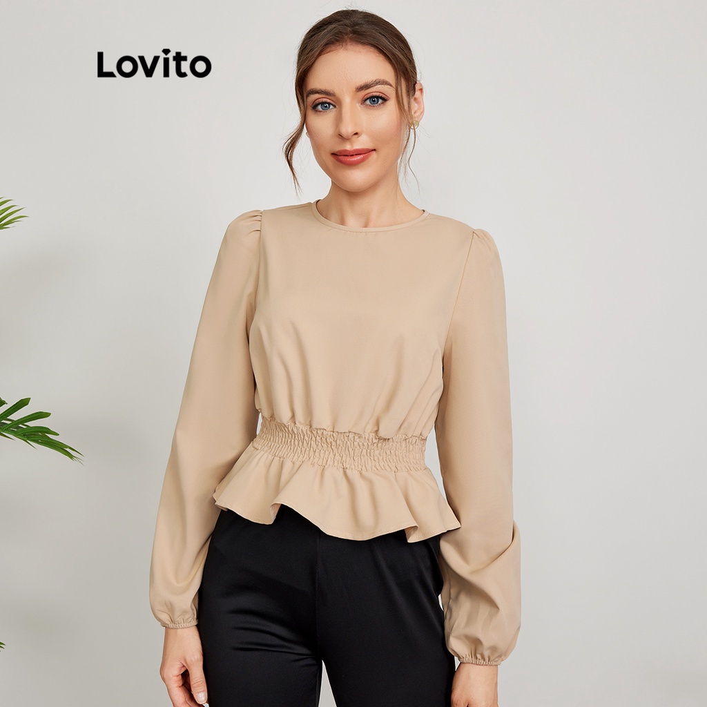 Lovito Áo sơ mi có tay phồng nhẹ nhàng L24ED117 (Lạc đà)