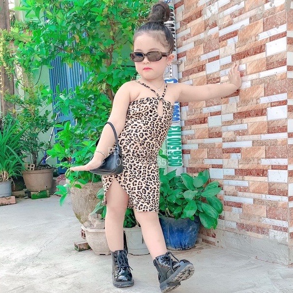Đầm bé gái kiểu body dây đan họa tiết da beo - hàng thiết kế Nhã Uyên Kids - đầm cho bé gái từ 1 tuổi đến 5 tuổi Mã D010
