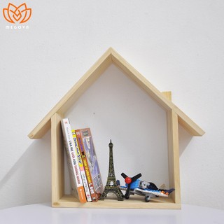 Kệ gỗ treo tường hình ngôi nhà đẹp, kệ trang trí MEGOVN, decor phòng ngủ, phòng khách
