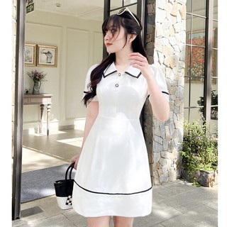 Đầm DORA - Đầm cổ lá sen nẹp nút