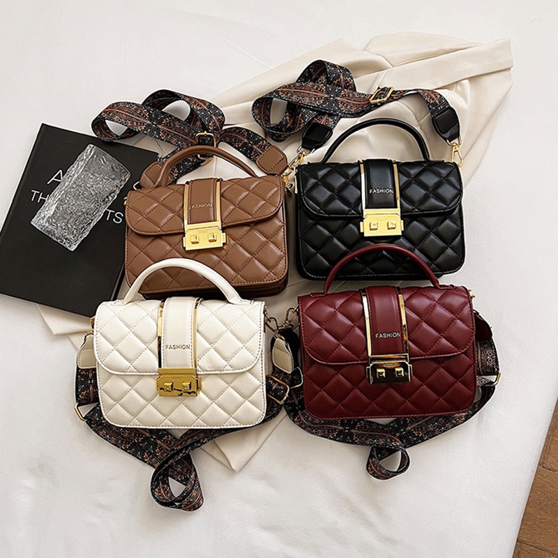 Túi Đeo Chéo Hình Vuông Nhỏ Thêu Họa Tiết Hình Thoi Phong Cách retro Cho Nữ