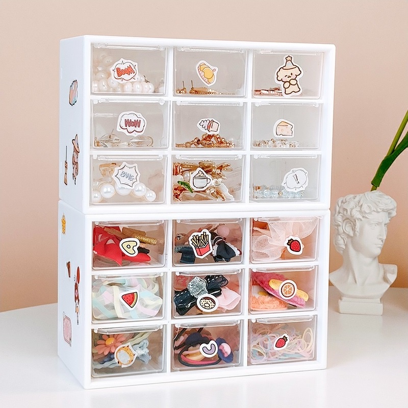 Tủ đựng đồ mini có 9 ngăn kéo nhựa, hộp đựng đồ lưu trữ trang sức nhỏ tiện ích DEXI