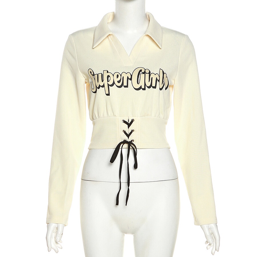 Áo Croptop Tay Dài Cổ Chữ V In Chữ Thời Trang Dành Cho Nữ