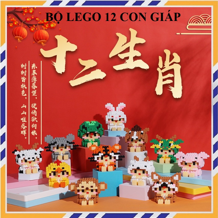 Mô Hình Lắp Ráp Lego 12 Con Giáp Freeship Mô Hình Lắp Ghép Mini 12 Con Giáp
