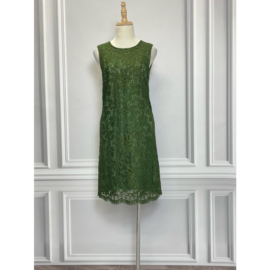 Váy ren hai lớp DOLCE & GABBANA hàng hiệu chính hãng thời trang nữ V1006 màu xanh lá size 40 secondhand thanh lý ký gửi